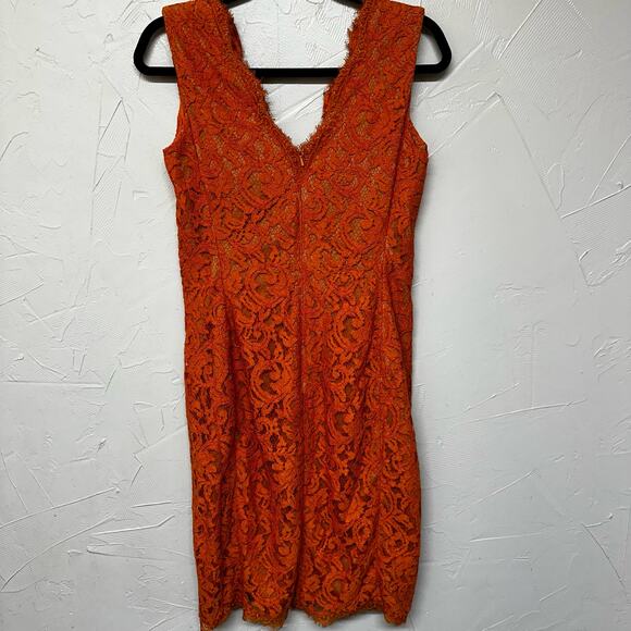 Tadashi Shoji Orange Lace Mini Dress Size 4 Formal Evening Cocktail - Picture 8 of 8